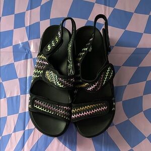 Rocket Dog Black Women's Slingback Platform Sandals with Multicolor Stitching